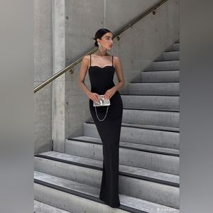 Meshki AMORETTE Lace Trim Maxi Dress (Black, XXS)